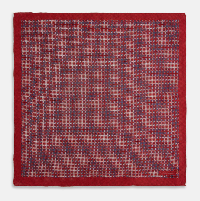 Geometric Red Pocket Square in Silk Image 4