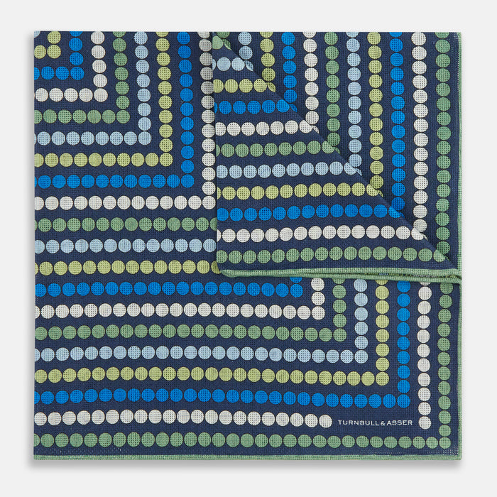 Oxford Blue Dots and Floral Tile Double-Sided Silk Pocket Square Image 1