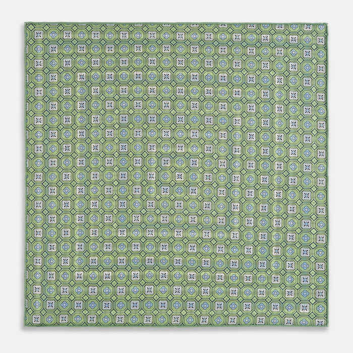 Oxford Blue Dots and Floral Tile Double-Sided Silk Pocket Square Image 4