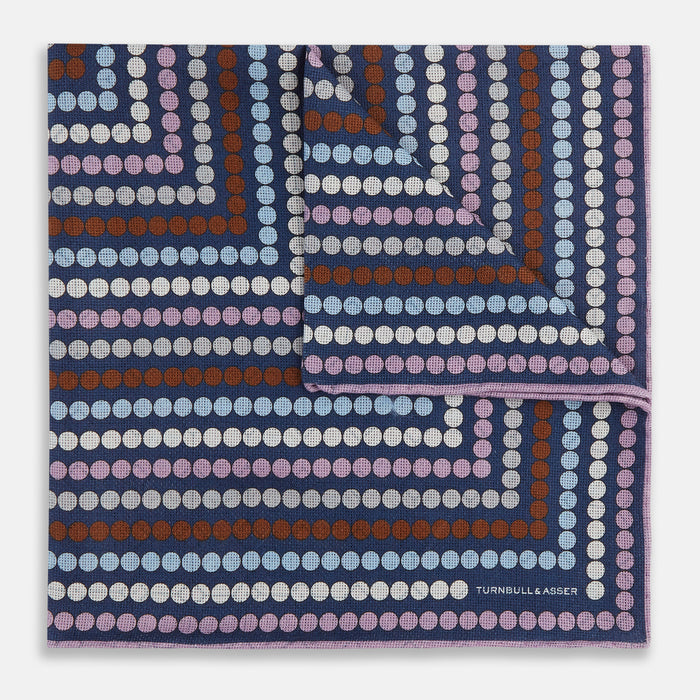 Azzurro Dots and Floral Tile Double-Sided Silk Pocket Square Image 1
