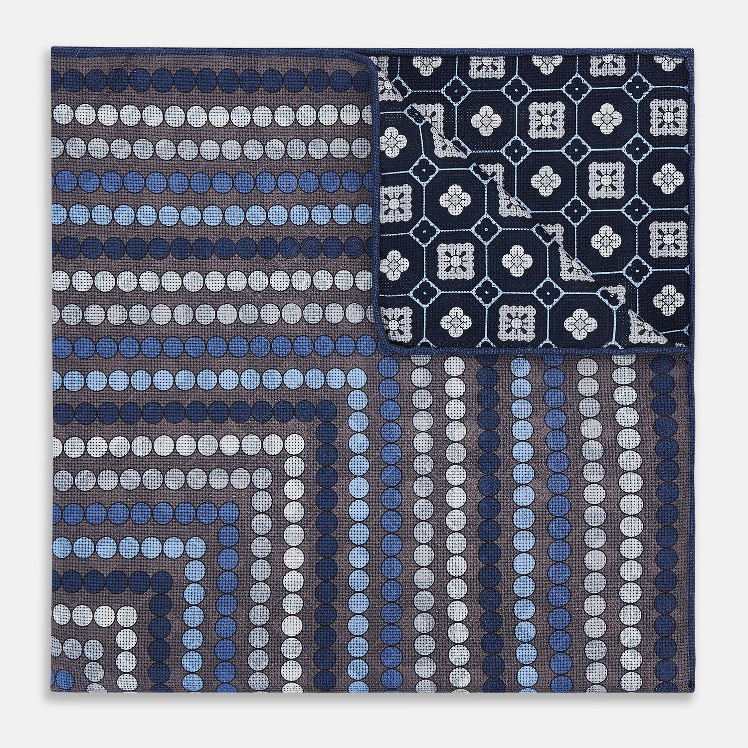 View 2 of product Ash Dots and Floral Tile Double-Sided Silk Pocket Square OS
