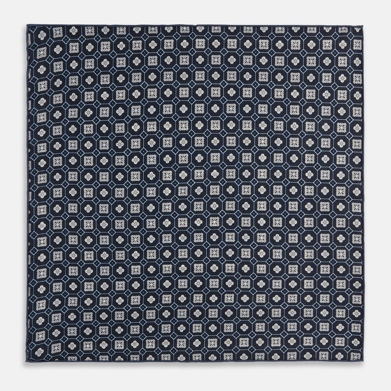 View 4 of product Ash Dots and Floral Tile Double-Sided Silk Pocket Square OS