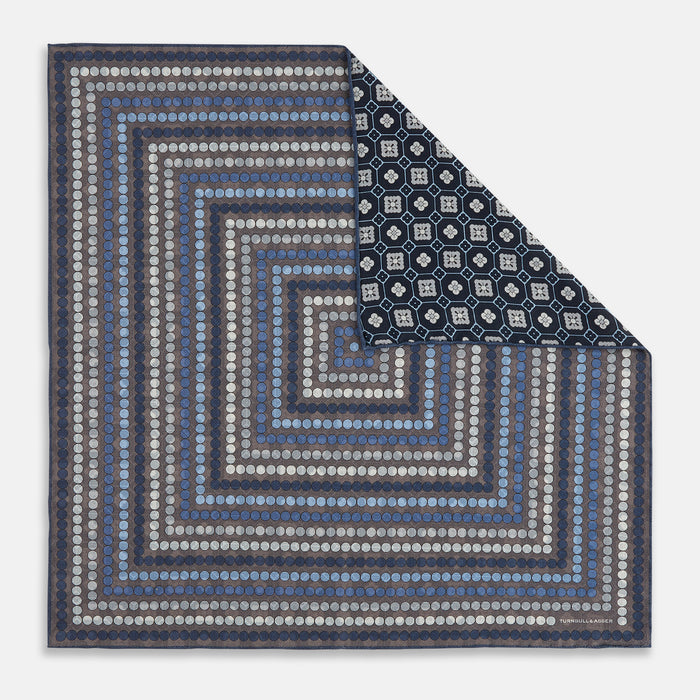Ash Dots and Floral Tile Double-Sided Silk Pocket Square Image 4