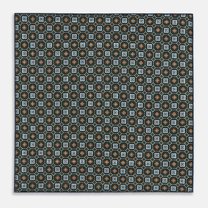 Forest Green Dots and Floral Tile Double-Sided Silk Pocket Square Image 4