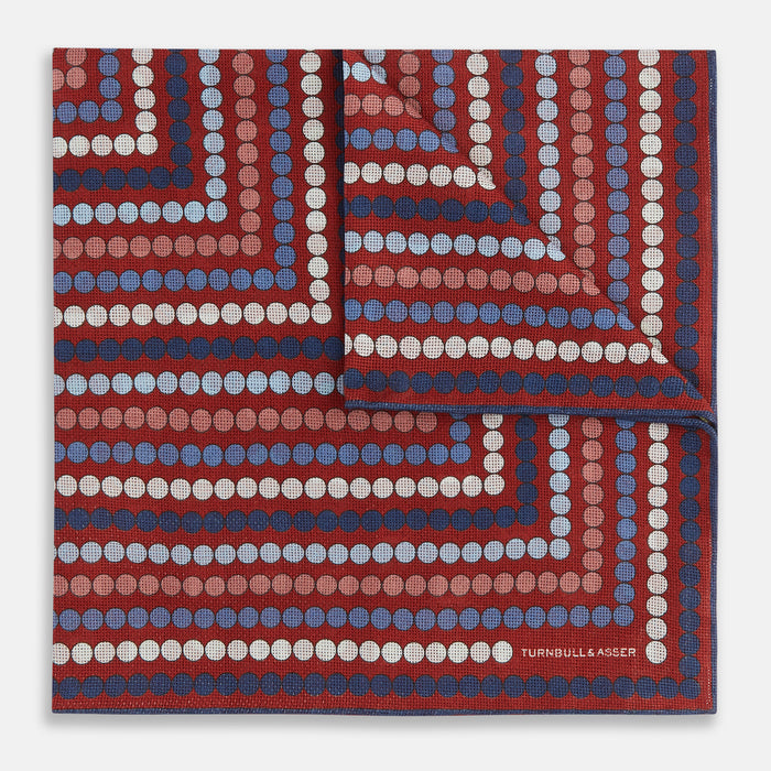Red Dots and Floral Tile Double-Sided Silk Pocket Square Image 1