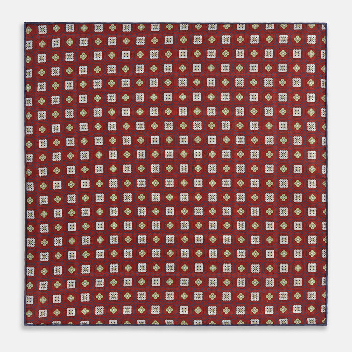 Red Dots and Floral Tile Double-Sided Silk Pocket Square Image 4