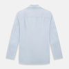 View 3 of product The Turnbull & Asser Pale Blue Fine Micro Check Pyjama Shirt features long sleeves, a notched collar, and a chest pocket—styled flat on white, ideal for elegant nightwear.