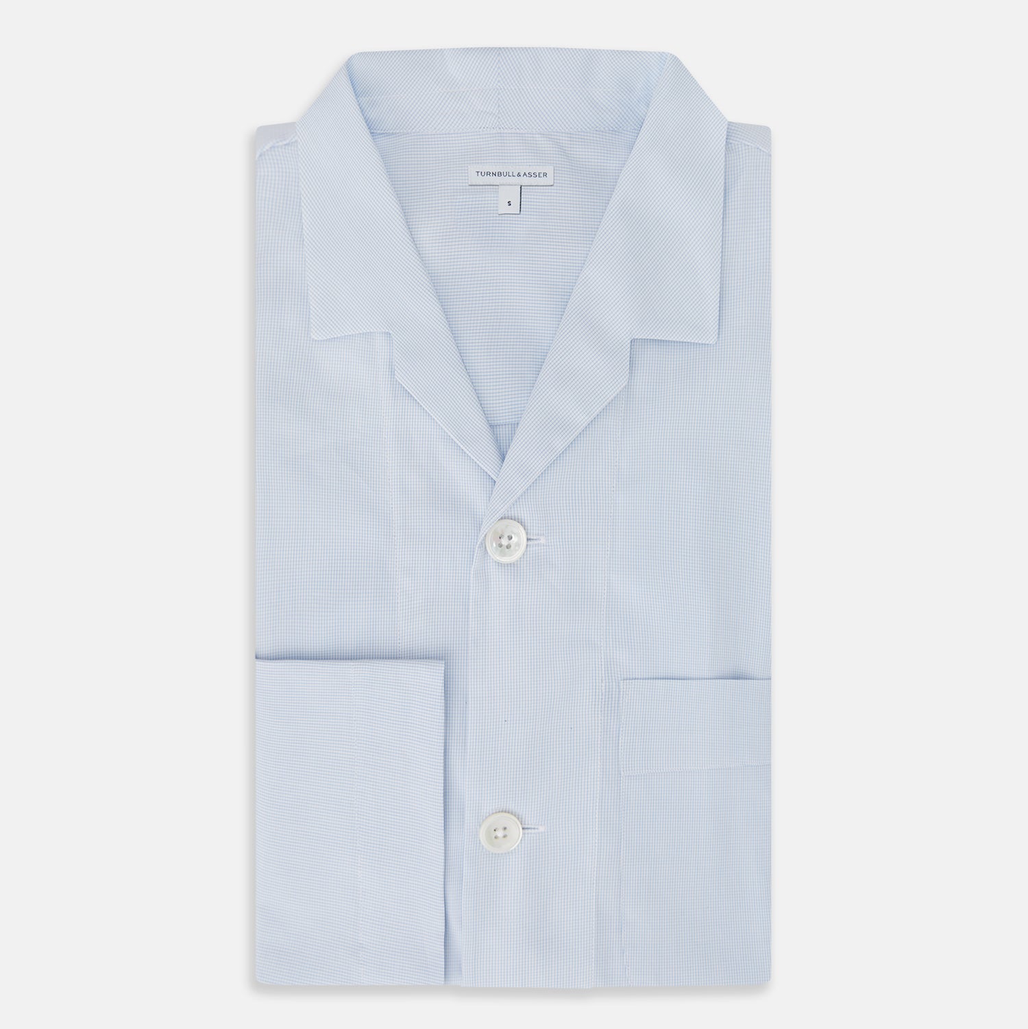 Pale Blue Fine Micro Check Pyjama Shirt