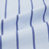 View 5 of product Turnbull & Asser Blue Track Stripe Pyjama Trousers in light blue cotton with dark blue vertical pinstripes and a drawstring waist, shown laid flat on a white background.