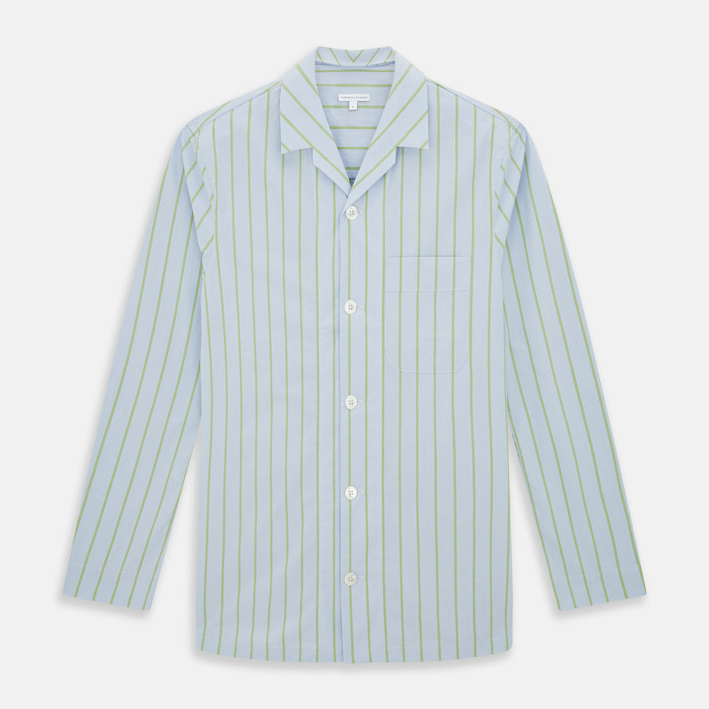Light Green and Blue Stripe Pyjama Shirt