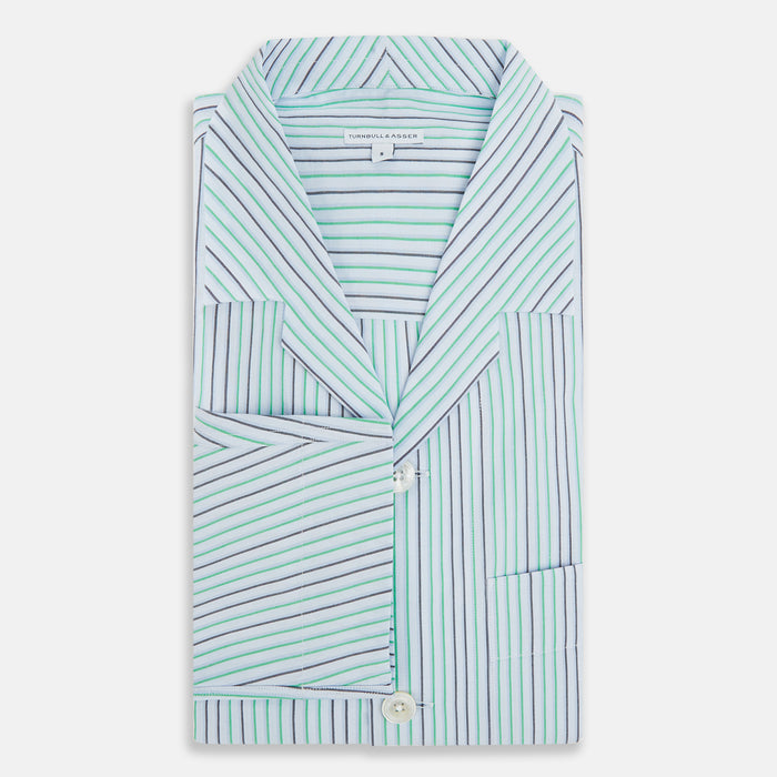 Green and Blue Shadow Pinstripe Pyjama Shirt Image 4