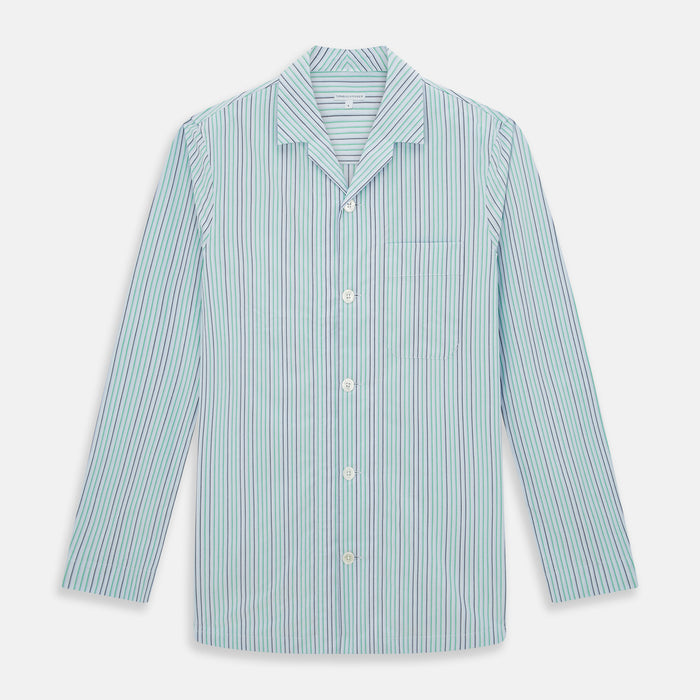 Green and Blue Shadow Pinstripe Pyjama Shirt