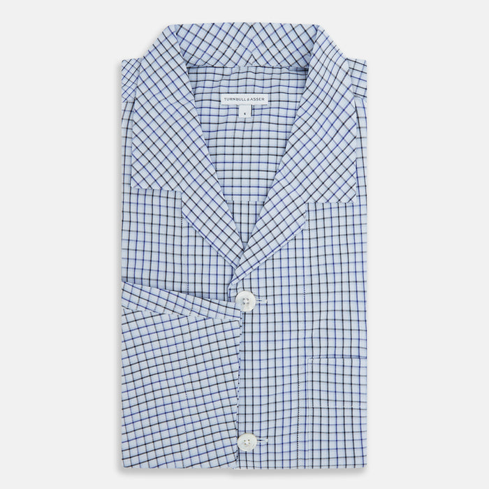 Blue Shadow Check Pyjama Shirt Image 4
