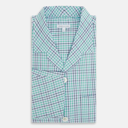 Green and Blue Shadow Check Pyjama Shirt Image 4