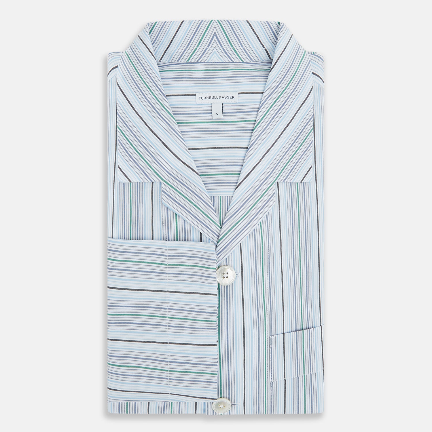 Blue and Green Multi Track Stripe Pyjama Shirt