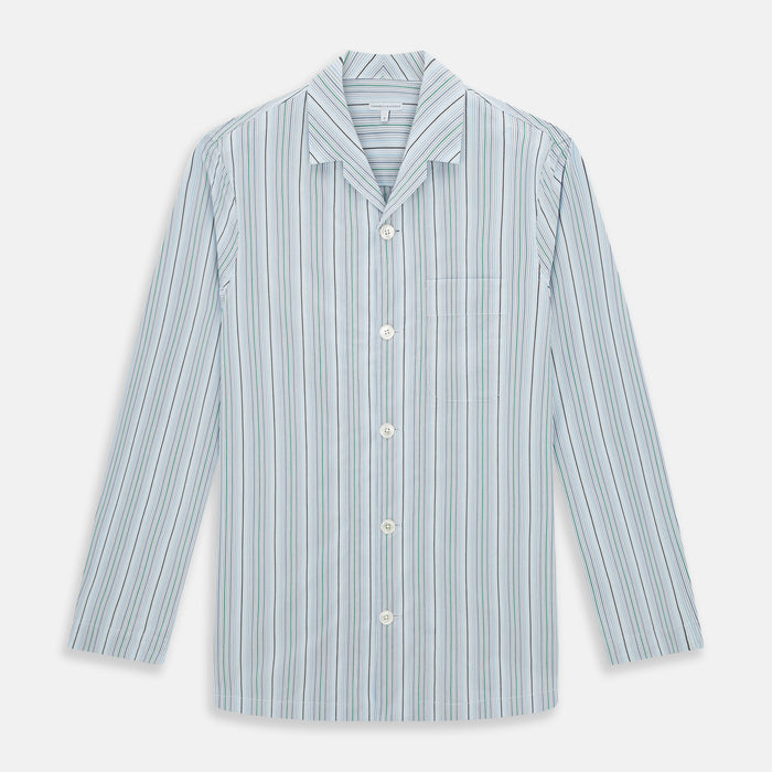 Blue and Green Multi Track Stripe Pyjama Shirt