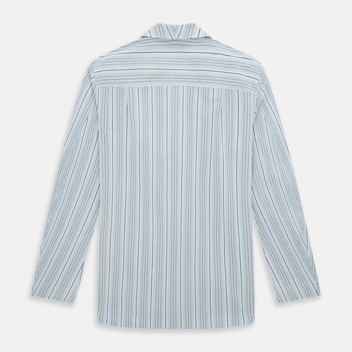 Blue and Green Multi Track Stripe Pyjama Shirt Image 2