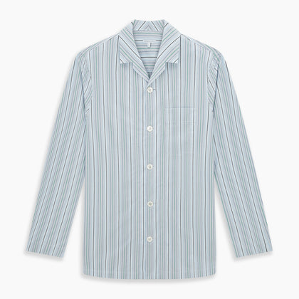 Blue and Green Multi Track Stripe Pyjama Shirt Image 6