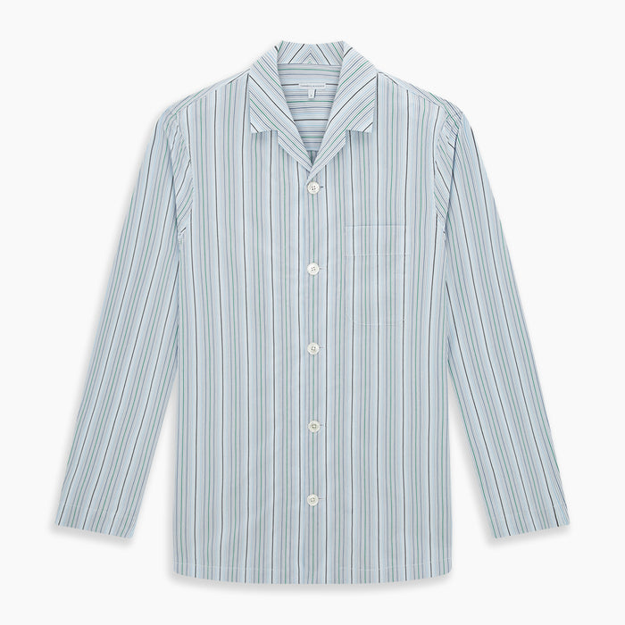 Blue and Green Multi Track Stripe Pyjama Shirt Image 6