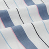 View 6 of product The Turnbull & Asser Blue Blazer Stripe Pyjama Shirt features a collar, chest pocket, and vertical blue, white, and light red stripes—an elegant long-sleeve loungewear piece neatly displayed on a plain white background.