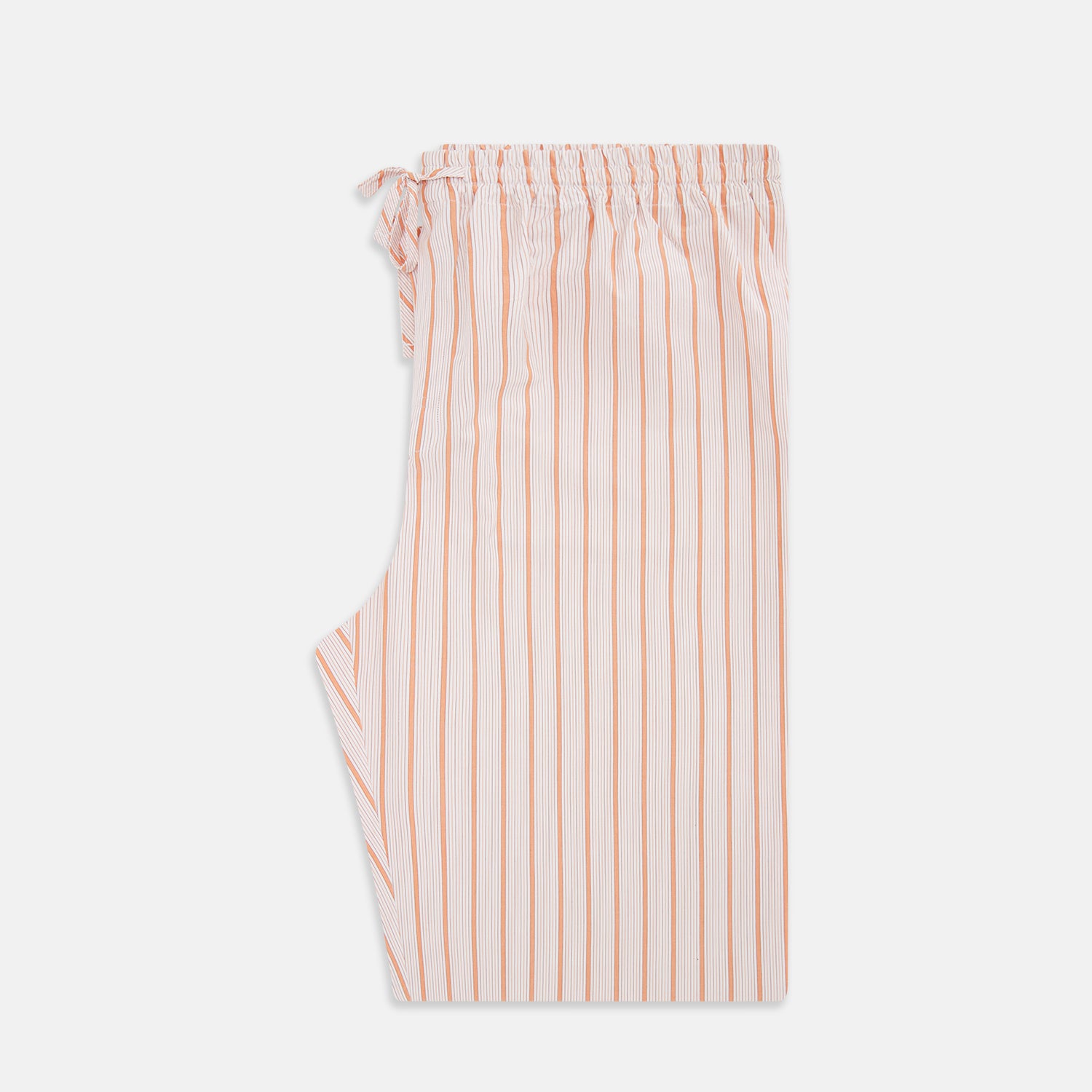 View 4 of product Turnbull & Asser's Orange Multi Track Stripe Pyjama Trousers feature vertical stripes, an elastic waistband, and a drawstring tie—ideal for comfort lovers. Displayed flat on a plain white background.