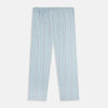 View 3 of product Turnbull & Asser Green and Blue Shadow Pinstripe Pyjama Trousers, featuring a comfortable drawstring waistband, laid flat on a white background.