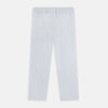 View 3 of product Turnbull & Asser Blue Multi Pinstripe Pyjama Trousers in light blue and white cotton with blue pinstripes, elastic waistband, and drawstring, shown laid flat on a white background.