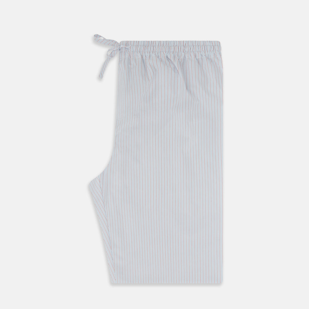 Turnbull & Asser's Red Multi Pinstripe Pyjama Trousers feature vibrant stripes and a comfy elastic waistband with drawstring—ideal for stylish, comfortable sleepwear. Laid flat on a white background.