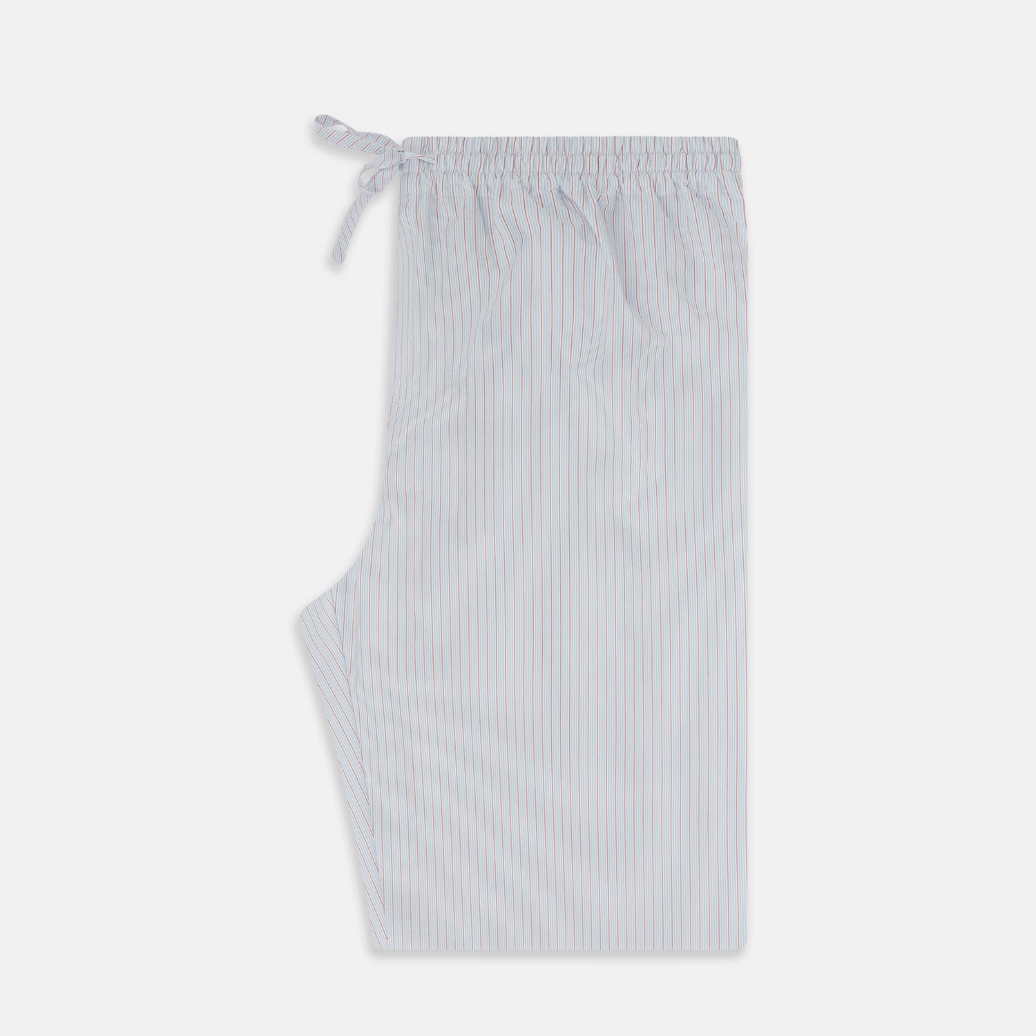 View 4 of product Turnbull & Asser's Red Multi Pinstripe Pyjama Trousers feature vibrant stripes and a comfy elastic waistband with drawstring—ideal for stylish, comfortable sleepwear. Laid flat on a white background.