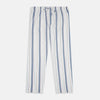 View 1 of product The Turnbull & Asser Blue Blazer Stripe Pyjama Trousers feature blue, white, and light brown vertical stripes and a drawstring waistband, shown laid flat on a white background.