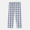 View 3 of product The Blue Blazer Check Pyjama Trousers by Turnbull & Asser feature a straight-leg fit, elastic waistband with drawstring, and white, blue, and gray plaid pattern. Comfortable with side pockets, they are shown laid flat against a white background.