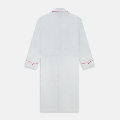 White Piped Herringbone Cotton Gown Image 3