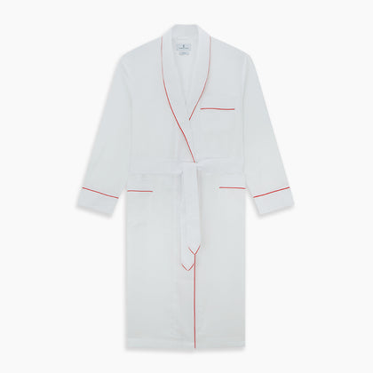 White Piped Herringbone Cotton Gown Image 4