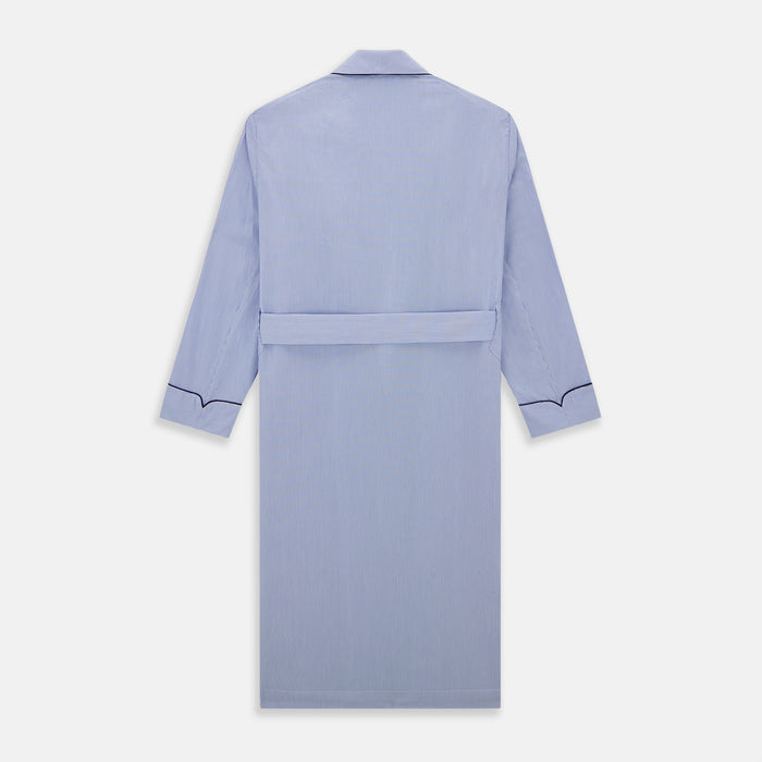 Blue Fine Bengal Stripe Piped Cotton Gown Image 3