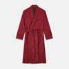 View 1 of product The Turnbull & Asser Burgundy Spot Silk Gown features a shawl collar, front pocket, and matching belt—ideal for relaxation—shown on a white background.