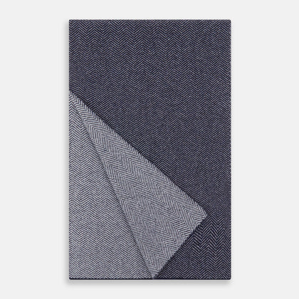 Reversible Navy and White Herringbone Cashmere Scarf