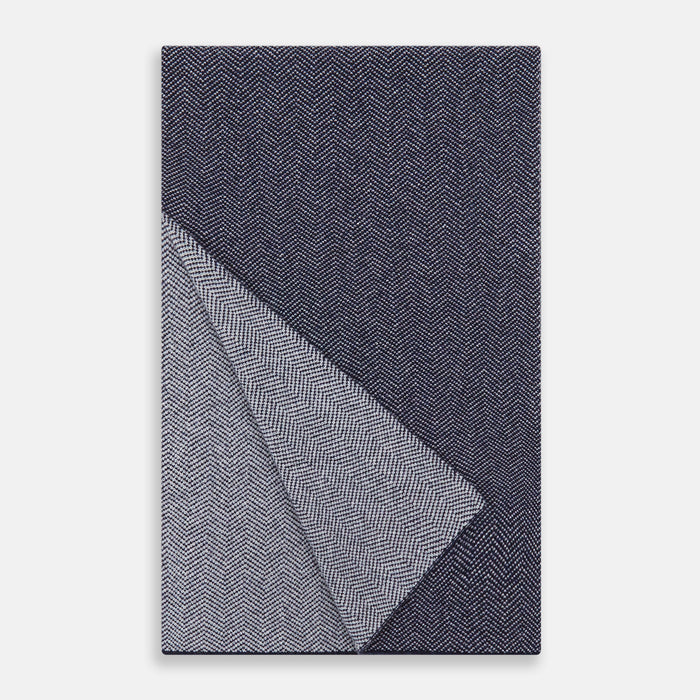 Reversible Navy and White Herringbone Cashmere Scarf Image 1