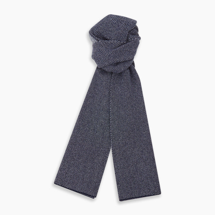 Reversible Navy and White Herringbone Cashmere Scarf Image 3