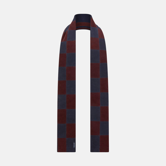 Navy and Burgundy Striped & Checkered Double-Sided Corduroy Padded Scarf Image 3