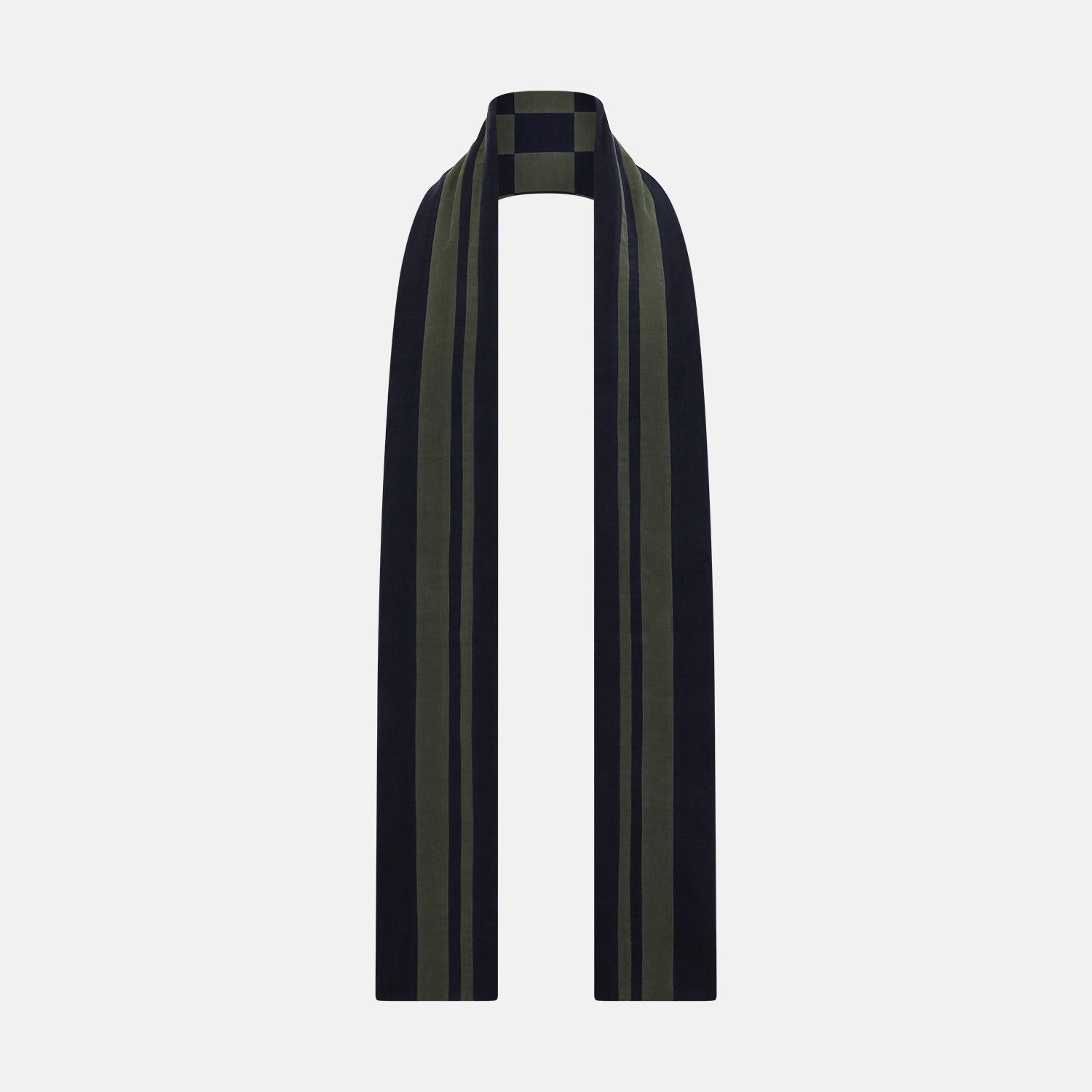 Image 3 of product Navy and Olive Green Striped & Checkered Double-Sided Corduroy Padded Scarf OS