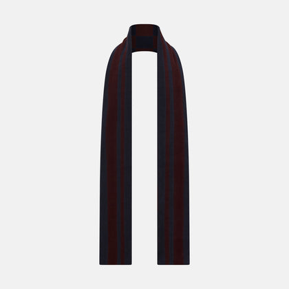 Navy and Burgundy Striped & Checkered Double-Sided Corduroy Padded Scarf Image 2