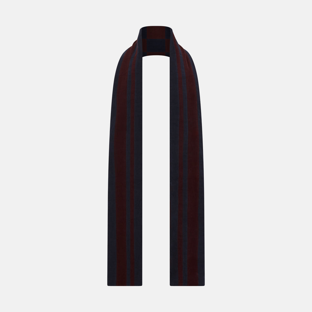 Navy and Burgundy Striped & Checkered Double-Sided Corduroy Padded Scarf OS