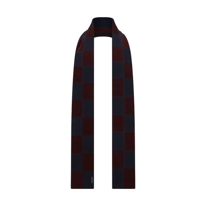 Navy and Burgundy Striped & Checkered Double-Sided Corduroy Padded Scarf Image 3