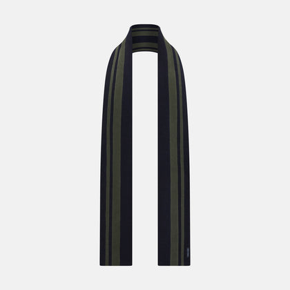 Navy and Olive Green Striped Double-Sided Corduroy Padded Scarf