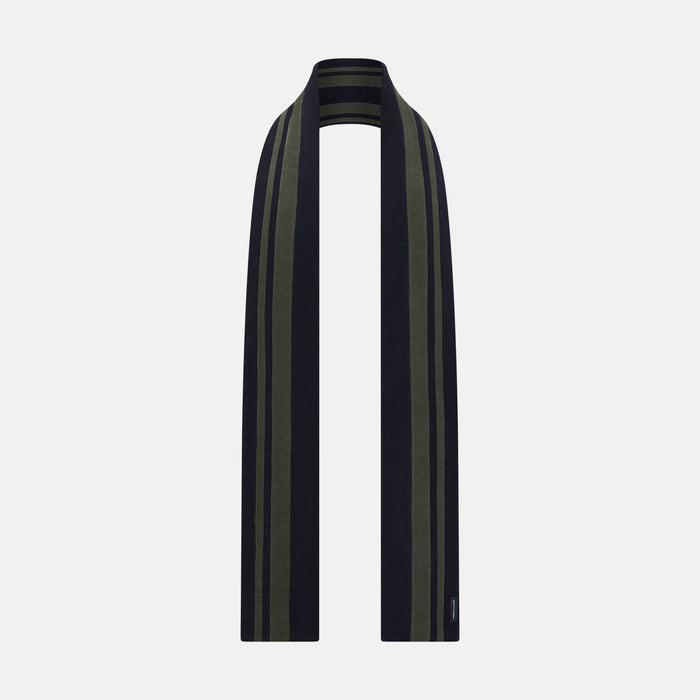Navy and Olive Green Striped Double-Sided Corduroy Padded Scarf