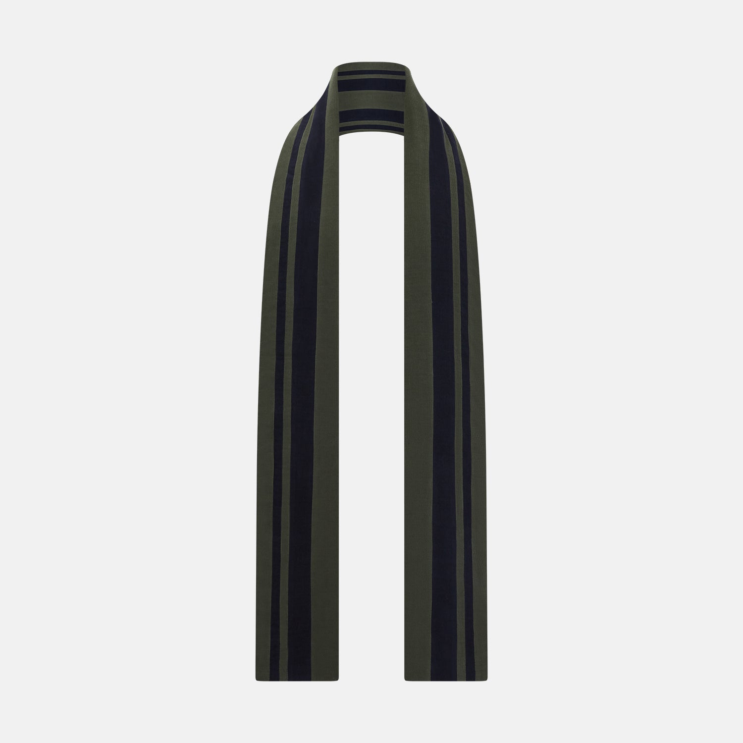 View 3 of product Navy and Olive Green Striped Double-Sided Corduroy Padded Scarf OS