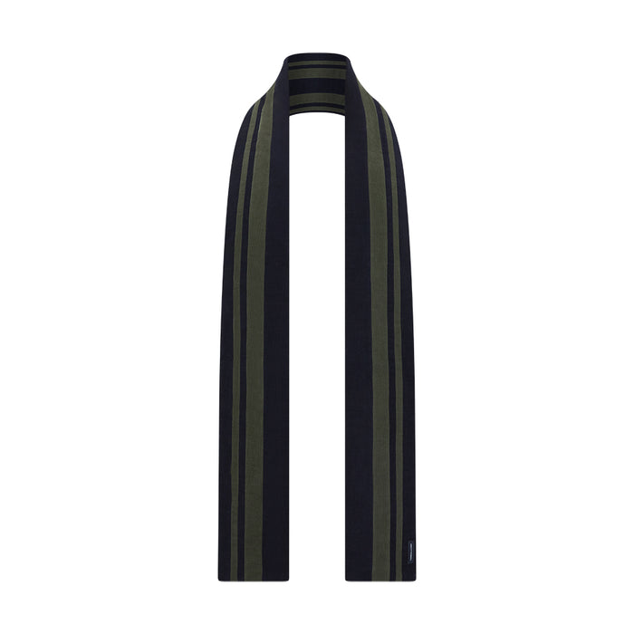 Navy and Olive Green Striped Double-Sided Corduroy Padded Scarf Image 3