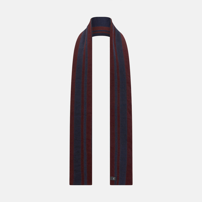 Navy and Burgundy Double-Stripe Double-Sided Corduroy Padded Scarf Image 2