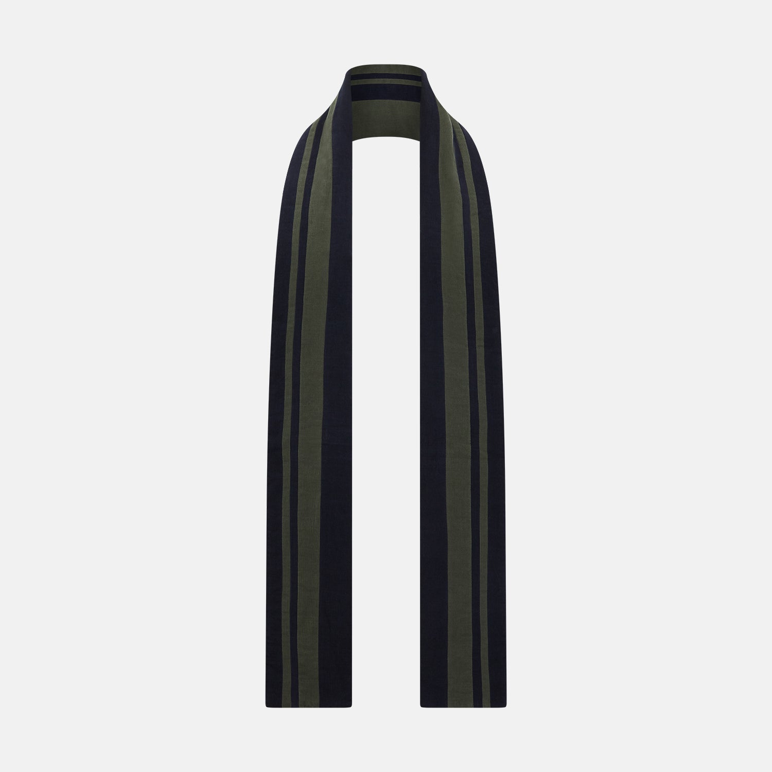 View 1 of product Navy and Olive Green Double-Stripe Double-Sided Corduroy Padded Scarf OS