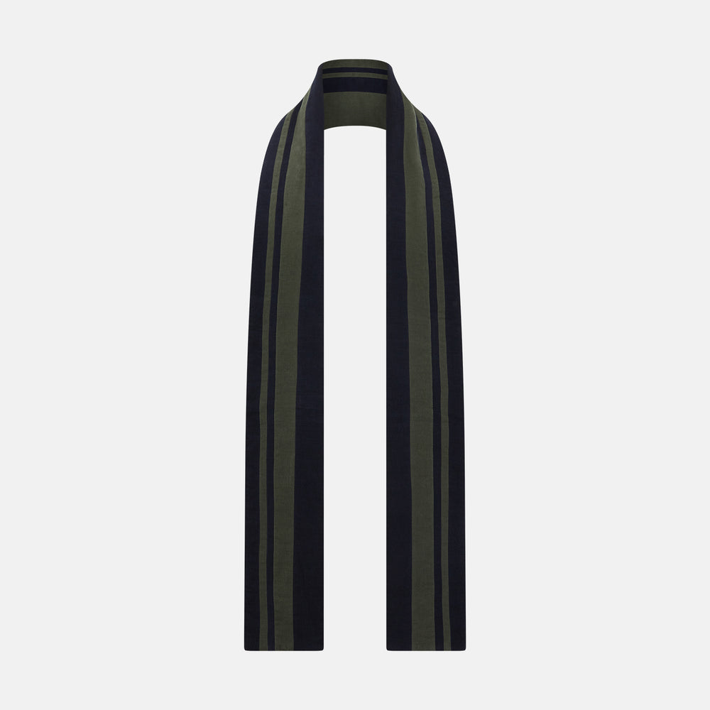 Navy and Olive Green Double-Stripe Double-Sided Corduroy Padded Scarf OS